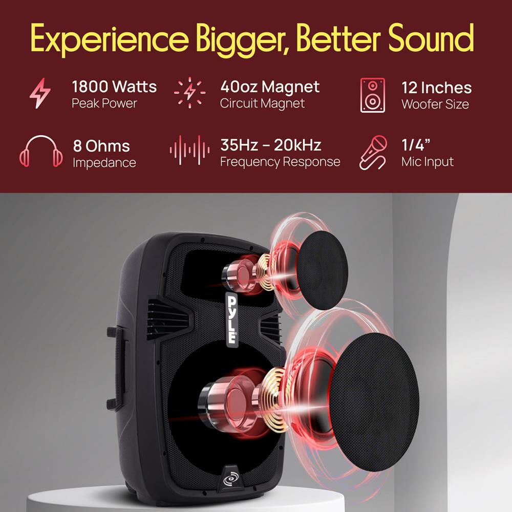 Pyle Wireless Portable PA System Kit - 1800W Peak, Bluetooth Compatible, Active + Passive Pair For Indoor / Outdoor Sound, Multiple Inputs-USB SD AUX XLR RCA, Comes With 2 Stands, Wired Mic, Remote