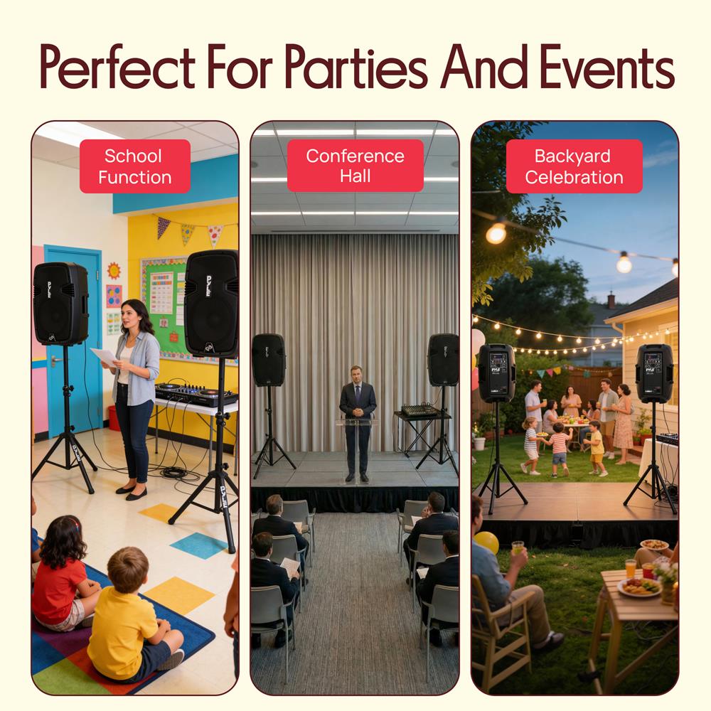 Pyle Wireless Portable PA System Kit - 1800W Peak, Bluetooth Compatible, Active + Passive Pair For Indoor / Outdoor Sound, Multiple Inputs-USB SD AUX XLR RCA, Comes With 2 Stands, Wired Mic, Remote