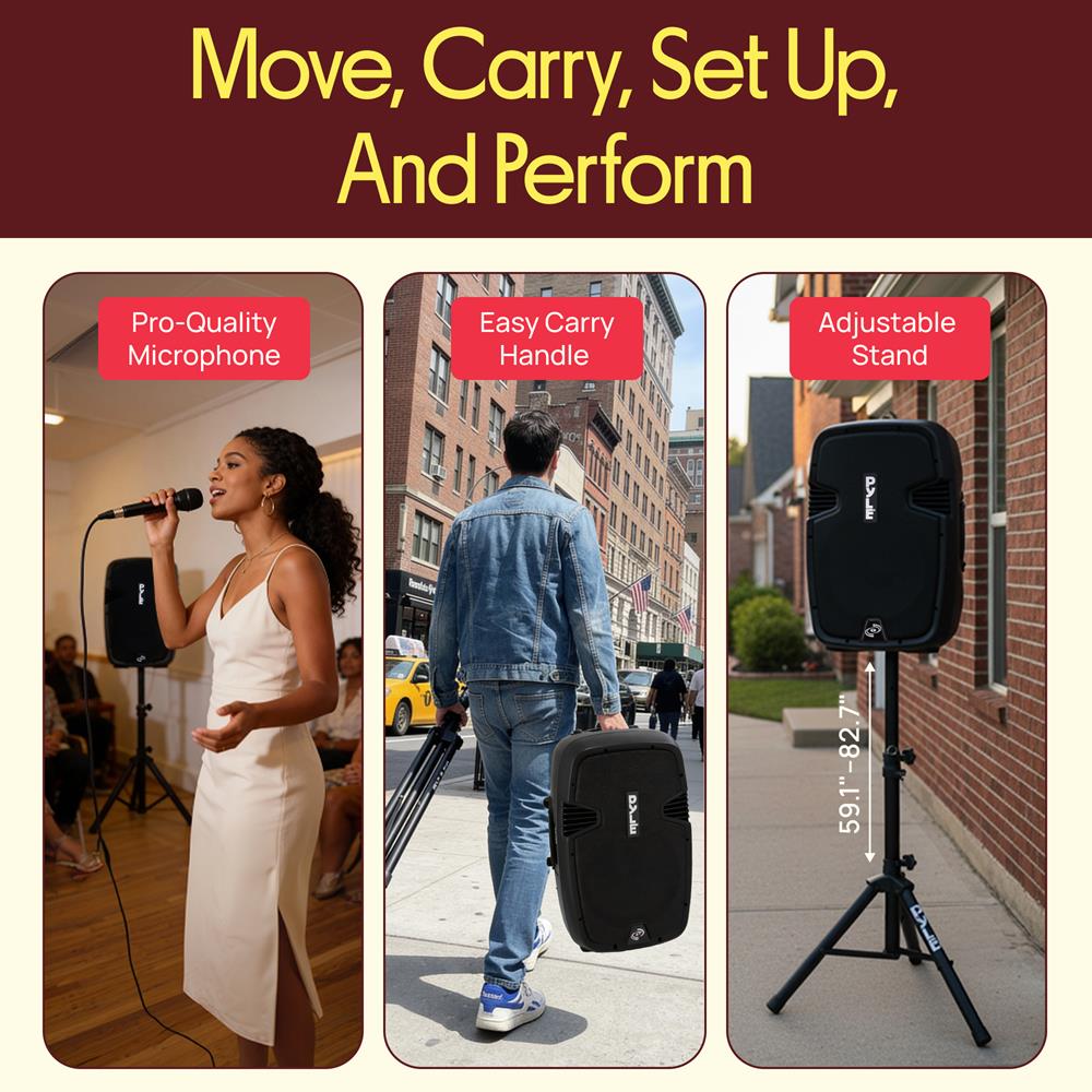 Pyle Wireless Portable PA System Kit - 1800W Peak, Bluetooth Compatible, Active + Passive Pair For Indoor / Outdoor Sound, Multiple Inputs-USB SD AUX XLR RCA, Comes With 2 Stands, Wired Mic, Remote