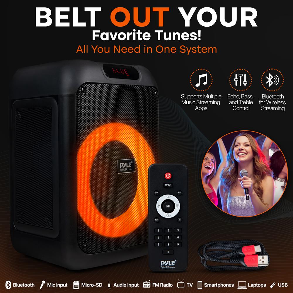 Pyle Audio Bluetooth Party Speaker - Party Bluetooth Speaker with True Wireless Stereo System - Enjoy Powerful Bass and Clear Treble - Big Speaker with Carry Bag - Model PPHP8496BG - 100W