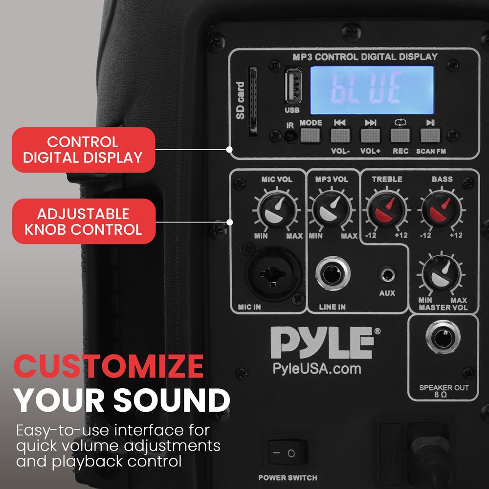 Pyle Powered Bluetooth PA Speaker Kit - Event Ready - Just Plug In and Play Active and Passive 350w Loudspeakers with Wired Microphone, Speaker Stands, Remote - MP3/USB/SD/AUX inputs - PPHP849KT