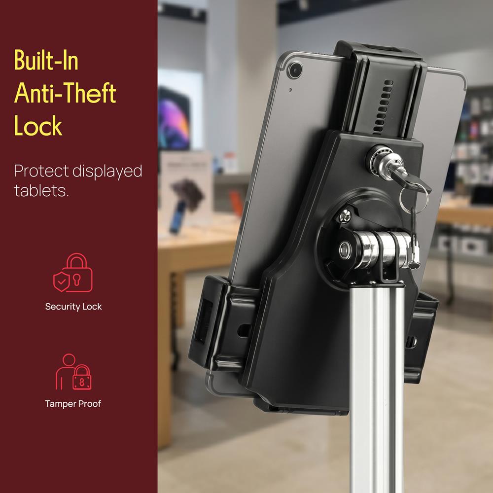 Pyle Anti-Theft Tablet Security Stand Kiosk-Heavy Duty Aluminum Metal Floor Standing Mount Tablet Case Holder Display w/Height Adjustable Pole,Fits iPad Mini 2 3 4 Air Samsung Tablets-Pyle PSPADLK60