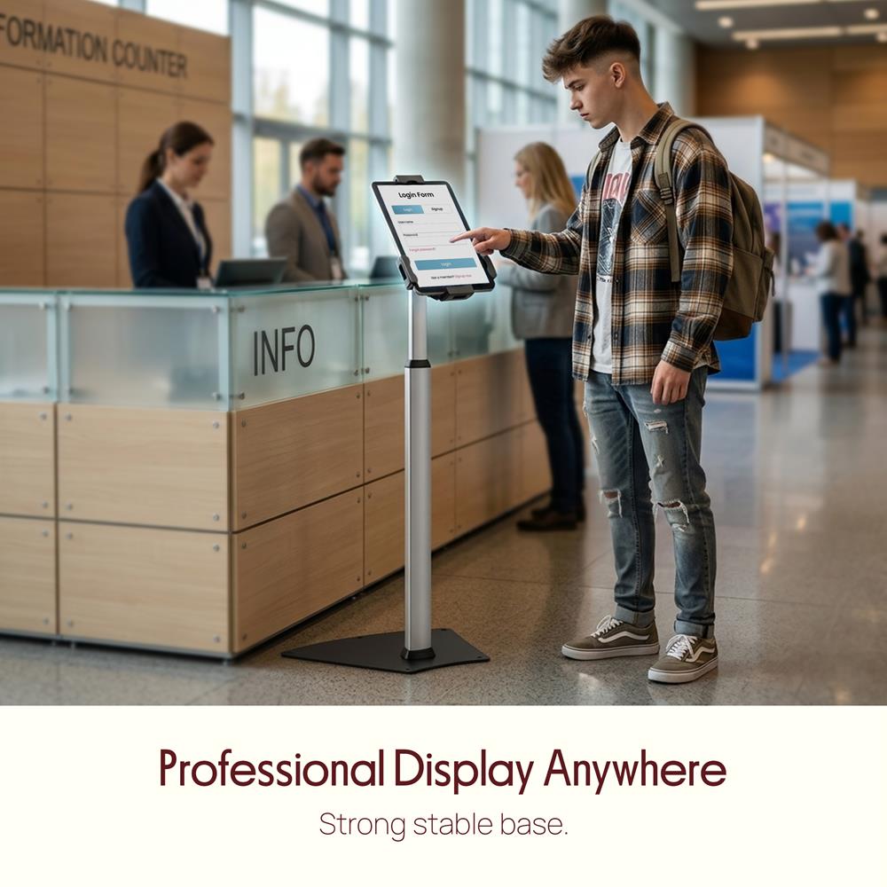 Pyle Anti-Theft Tablet Security Stand Kiosk-Heavy Duty Aluminum Metal Floor Standing Mount Tablet Case Holder Display w/Height Adjustable Pole,Fits iPad Mini 2 3 4 Air Samsung Tablets-Pyle PSPADLK60