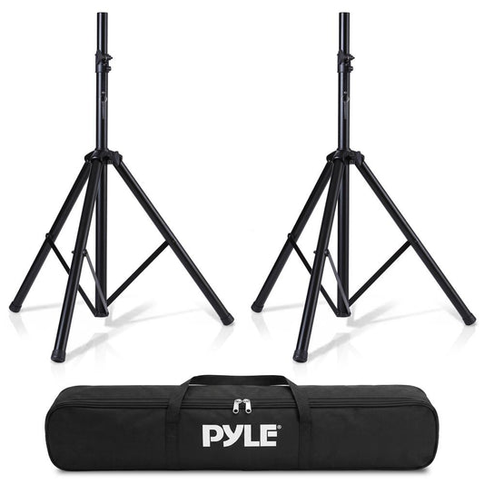 Pyle Universal Dual PA DJ Tripod 2 Speaker Stand Kit with Adjustable Height & Storage Bag Constructed with Heavy Duty Durable Steel & Lightweight for Easy Mobility Safety PIN Screw Locks PSTK107,Black