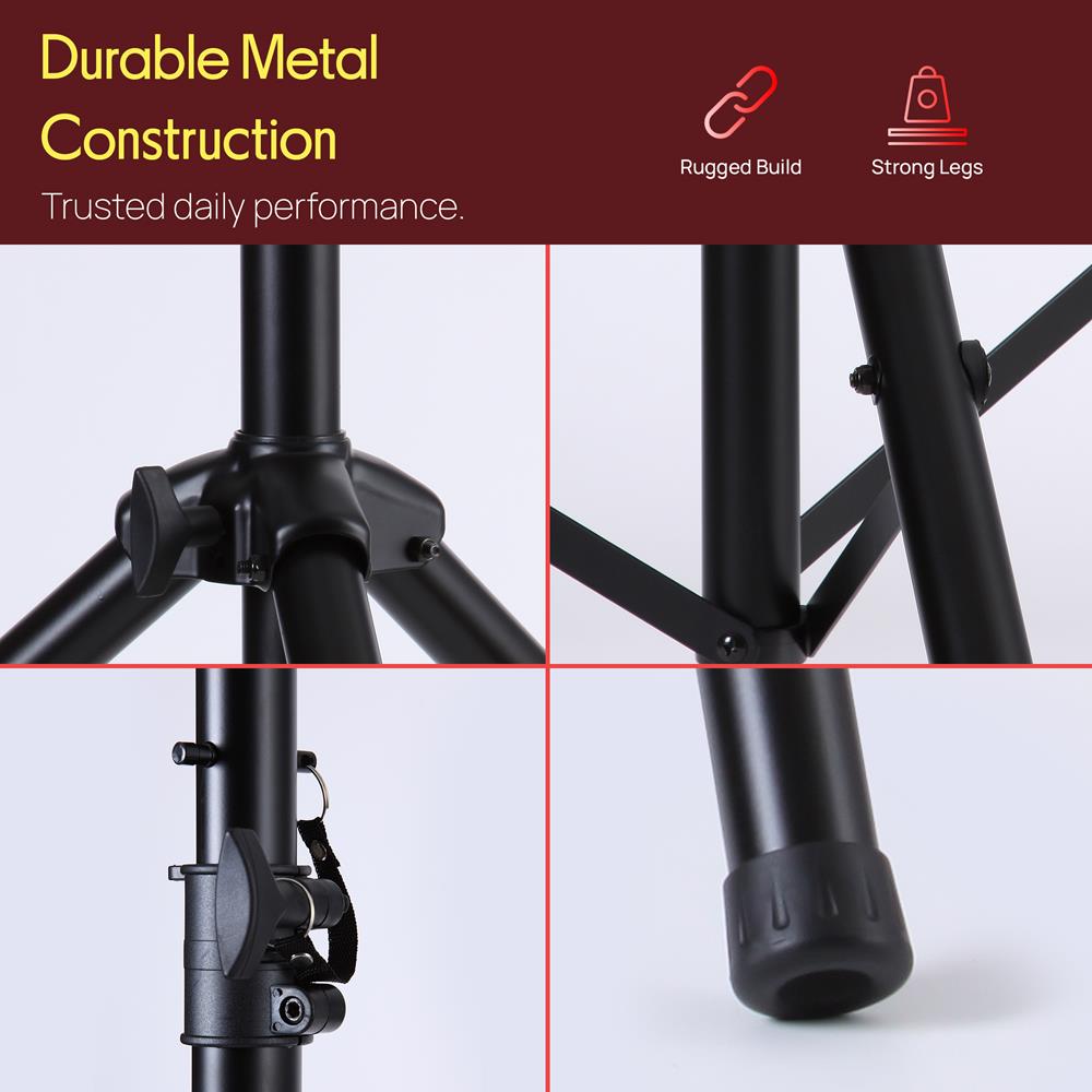 Pyle Universal Dual PA DJ Tripod 2 Speaker Stand Kit with Adjustable Height & Storage Bag Constructed with Heavy Duty Durable Steel & Lightweight for Easy Mobility Safety PIN Screw Locks PSTK107,Black