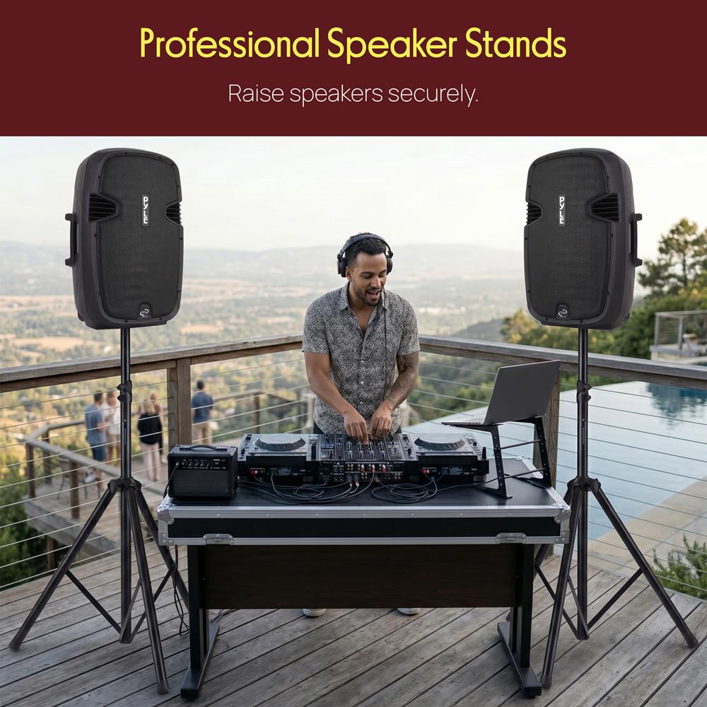 Pyle Universal Dual PA DJ Tripod 2 Speaker Stand Kit with Adjustable Height & Storage Bag Constructed with Heavy Duty Durable Steel & Lightweight for Easy Mobility Safety PIN Screw Locks PSTK107,Black