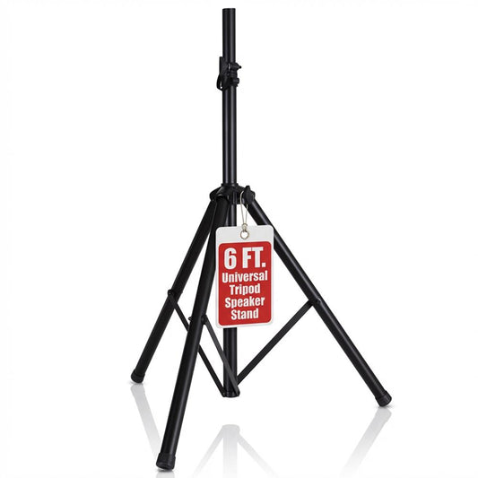 Pyle Universal Speaker Stand Mount Holder Heavy Duty Tripod w/ Adjustable Height from 40” to 71” and 35mm Compatible Insert Easy Mobility Safety Pin and Knob Tension Locking for Stability, Black