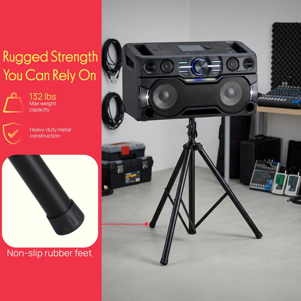 Pyle Universal Speaker Stand Mount Holder Heavy Duty Tripod w/ Adjustable Height from 40” to 71” and 35mm Compatible Insert Easy Mobility Safety Pin and Knob Tension Locking for Stability, Black