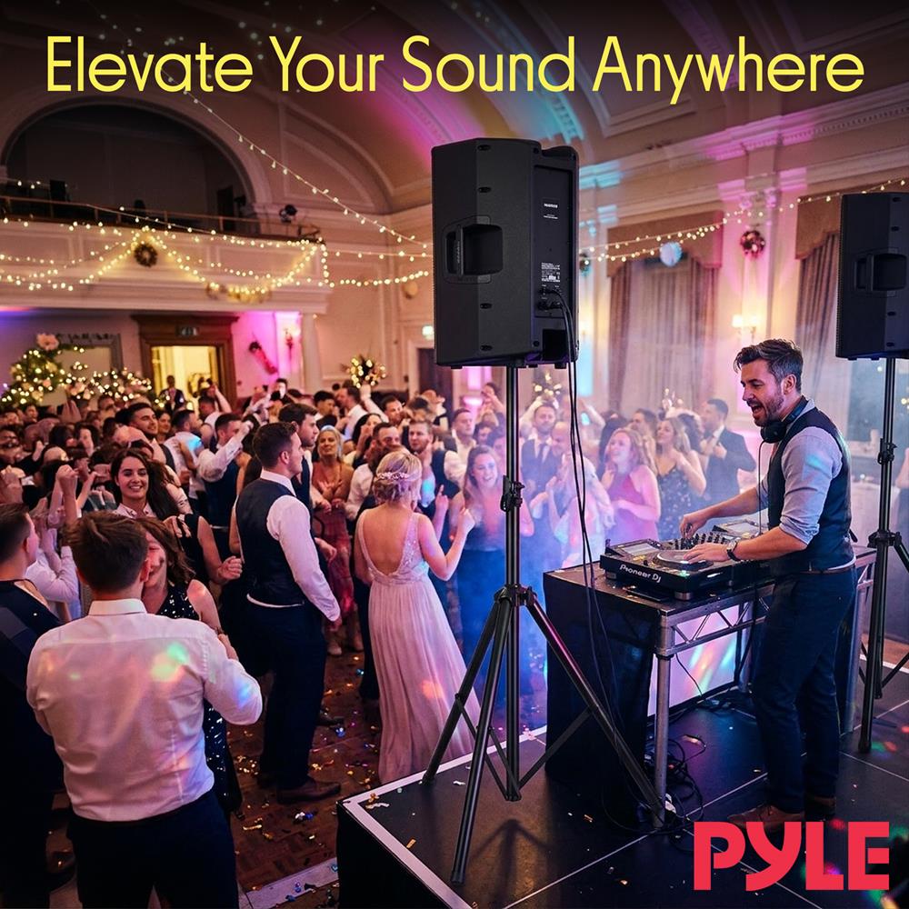 Pyle Universal Speaker Stand Mount Holder Heavy Duty Tripod w/ Adjustable Height from 40” to 71” and 35mm Compatible Insert Easy Mobility Safety Pin and Knob Tension Locking for Stability, Black
