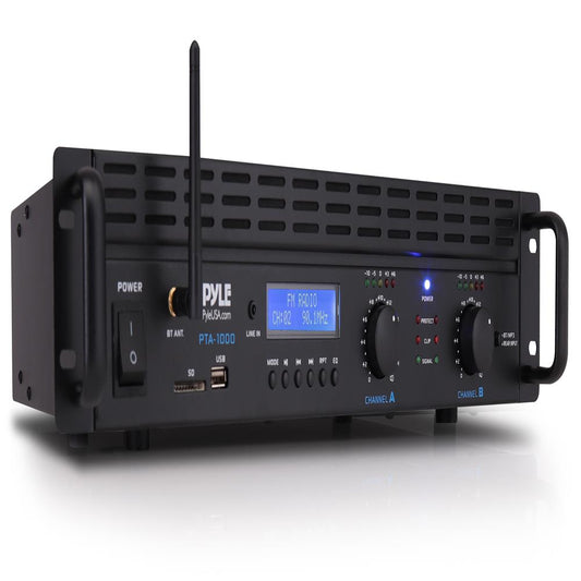 Pyle 2000W 2-Channel Bluetooth 5.0 Power Amplifier - Bridgeable Rack-Mount Pro Audio Receiver with TRS/XLR Input - LCD Display - Cooling Fan - Bridge Mode - 4-8 Ohm Speakers - PTA1000BT