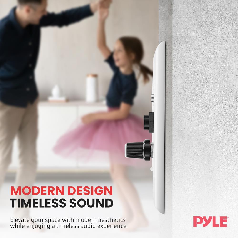 Pyle Wireless BT Receiver Wall Mount - 100W In-Wall Audio Control Receiver w/ Built-in Amplifier, USB/Microphone/Aux (3.5mm) Inputs, Speaker Terminal Block, Connect 2 Speakers, White - PWA15BT