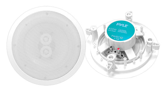 Pyle Home 8” Ceiling Wall Mount Speakers - 2-Way Weatherproof Full Range Woofer Speaker System Flush Design w/55Hz-22kHz Frequency Response 400 Watts Peak & Template for Easy Installation PWRC82