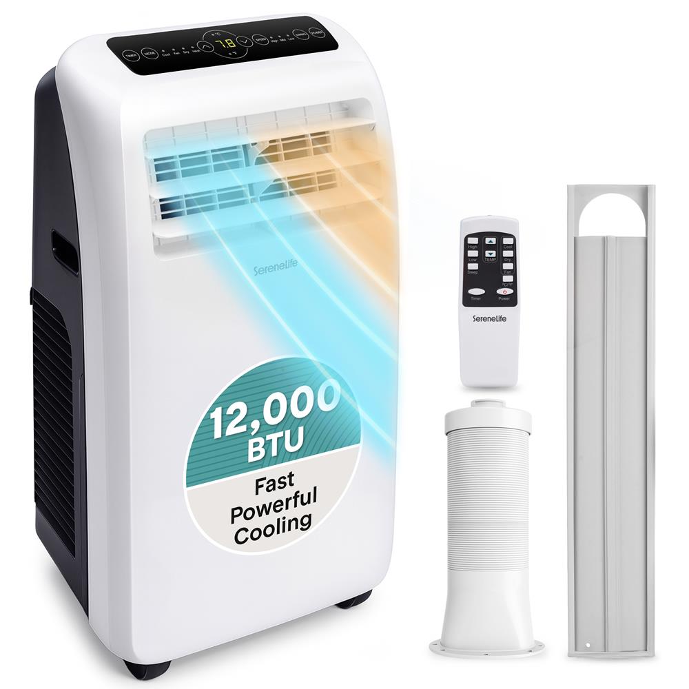 SereneLife Small Air Conditioner Portable 12,000 BTU with Built-in Dehumidifier + Heat - Portable AC unit for rooms up to 550 sq ft - Remote Control, Window Mount Exhaust Kit