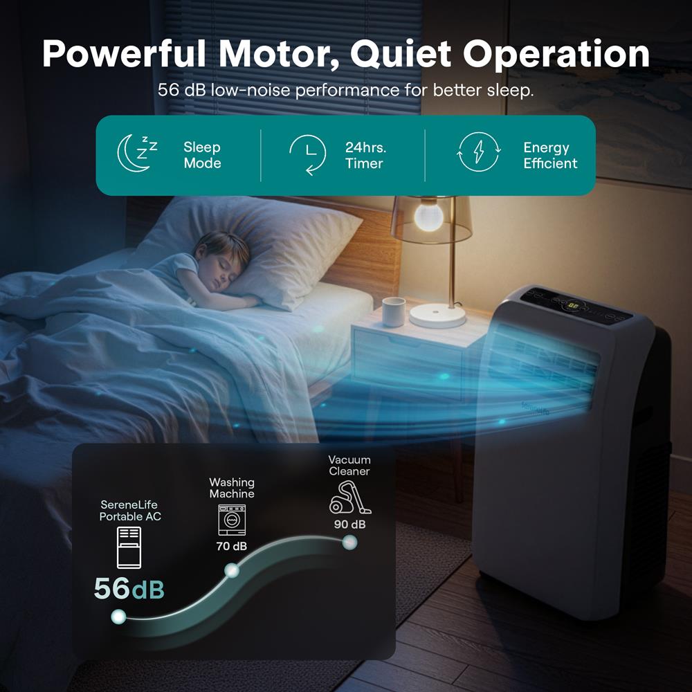 SereneLife Small Air Conditioner Portable 12,000 BTU with Built-in Dehumidifier + Heat - Portable AC unit for rooms up to 550 sq ft - Remote Control, Window Mount Exhaust Kit