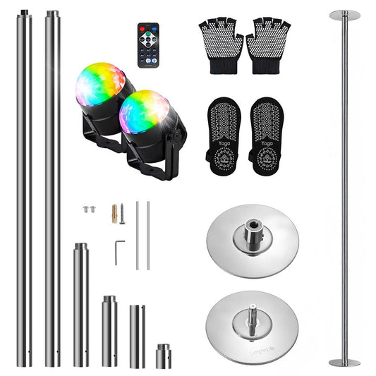 SereneLife Professional Spinning Dance Pole with Lights, 45mm Portable Exercise Pole for Fitness – Durable Steel Build, Anti-Rust Finish, Suitable for Home, Club, Gym, Party, Pub