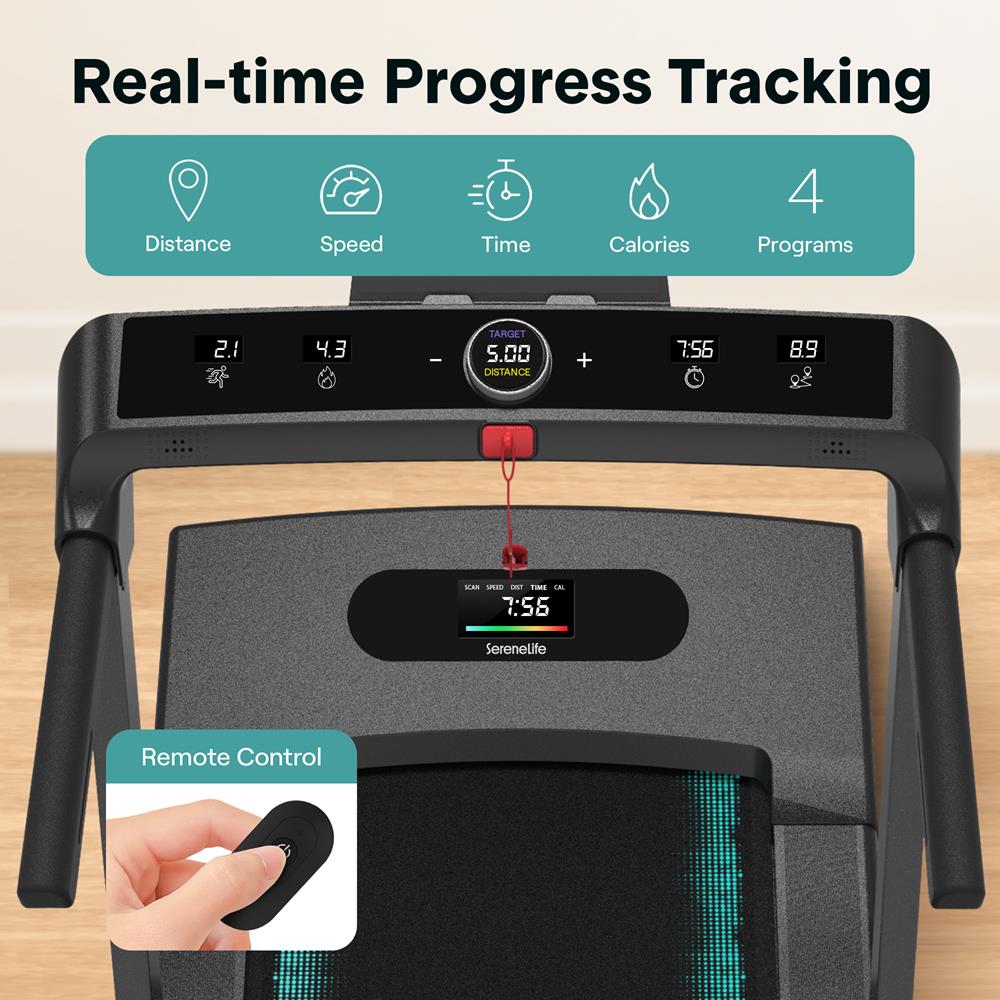 SereneLife 2-in-1 Walking Pad Riser Treadmill with Remote Control LED Display, 8 MPH Speed Under Desk Space-Saving Design, 2.5HP, Portable Treadmill for Home/Office, 265lbs Capacity, Tech Integration