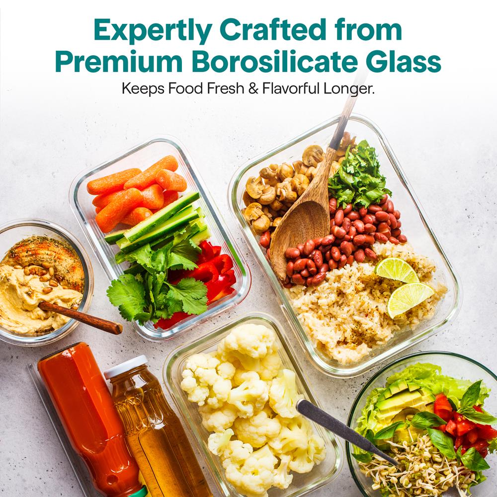 SereneLife 24 Piece Glass Storage Containers with Lids, 12 Pack Glass Meal Prep Container Set for Lunch, Kitchen Storage, Food Storage, Leak Proof, Freezer Safe and Dishwasher Safe, Blue