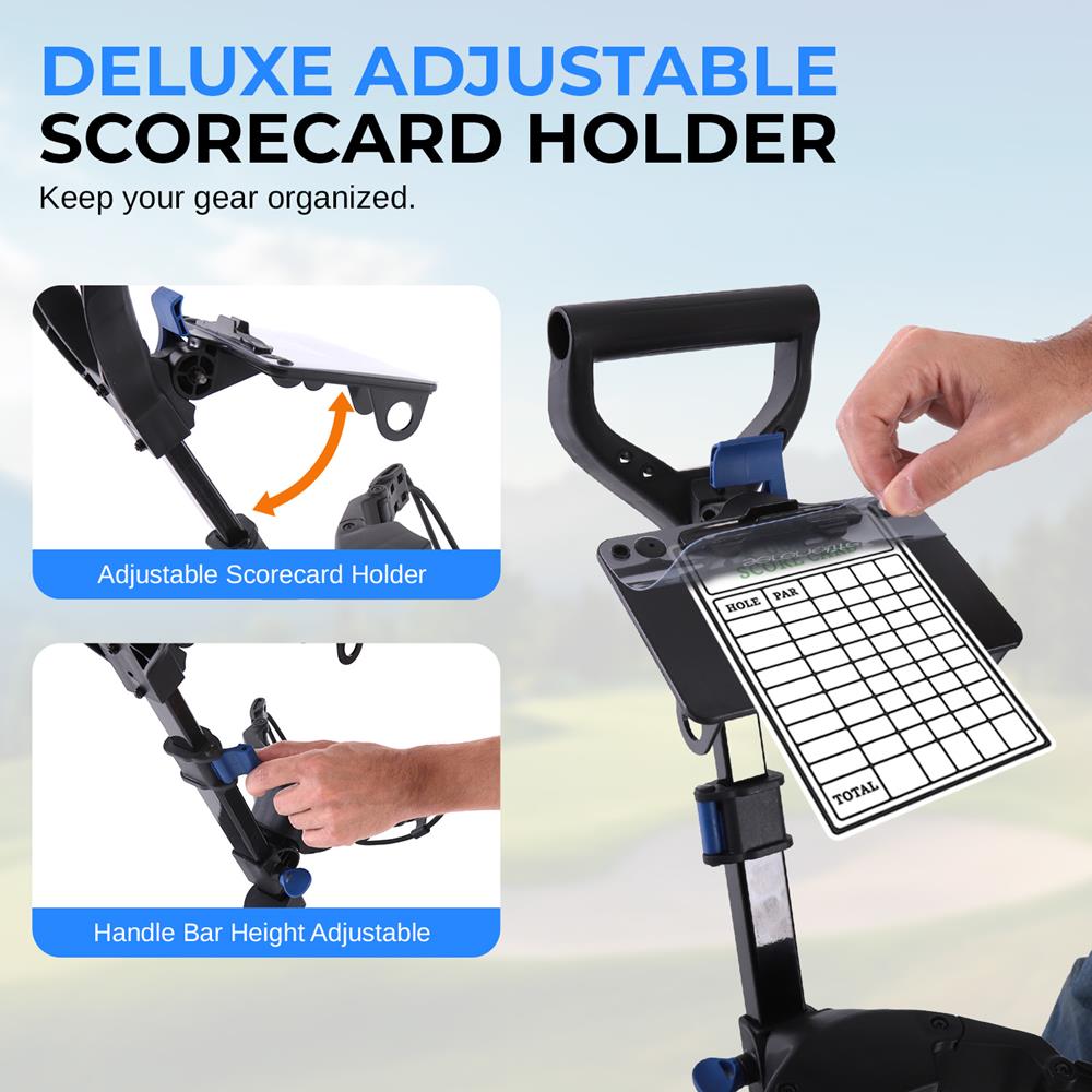 SereneLife 2-Wheel Golf Push Cart – Lightweight Foldable Aluminum Pull Trolley with Elastic Straps, Adjustable Handle, Quick Brake & Compact Design – Easy Storage Golf Caddy with 33 lb Load Capacity