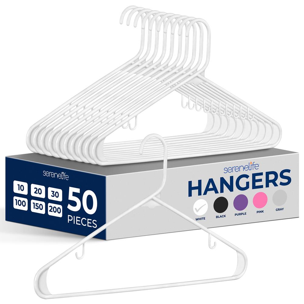 SereneLife 50 Pack Plastic Hangers, Non-Slip, Space-Saving Closet Organizers, Durable and Strong for Shirts, Sweaters, Hoodies, Kids Clothes & Dresses, Ultra-Thin, Lightweight