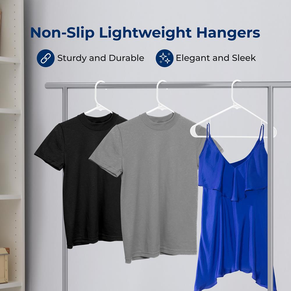 SereneLife 50 Pack Plastic Hangers, Non-Slip, Space-Saving Closet Organizers, Durable and Strong for Shirts, Sweaters, Hoodies, Kids Clothes & Dresses, Ultra-Thin, Lightweight