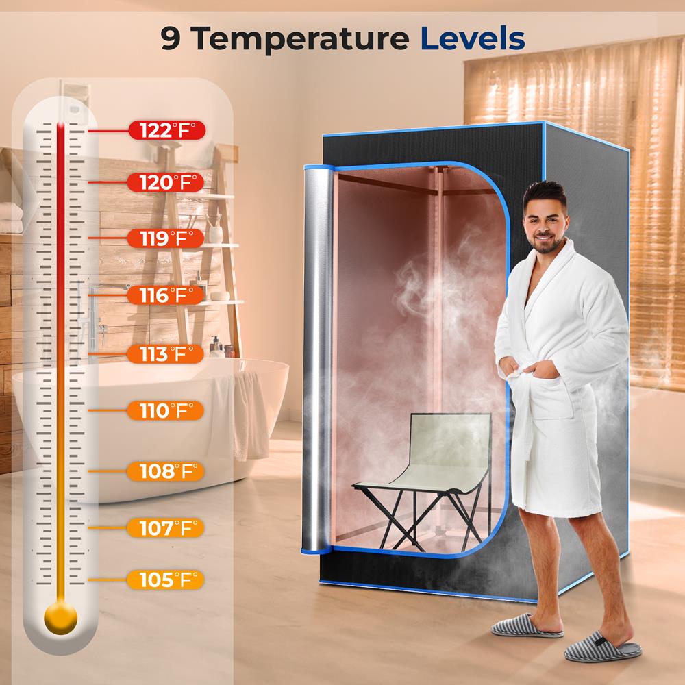 SereneLife Portable Sauna Box for Home, Steam Sauna Tent with Extra Large 4L Steamer - Includes Folding Sauna Chair, Remote Control w/ 9 Heat Levels for in-Home Spa - 2.95' x 2.95' x 5.9'