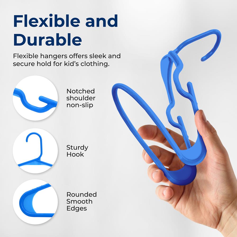 SereneLife 60 Pack Plastic Kids Hangers – Non-Slip Baby Hangers for Closet, Space-Saving Thin Design for Organizing Clothes, Infant, Toddler, and Newborn Clothing (Blue)