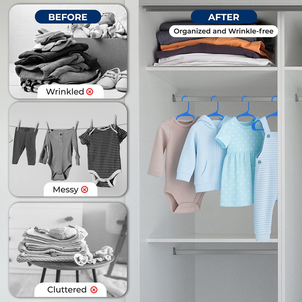 SereneLife 60 Pack Plastic Kids Hangers – Non-Slip Baby Hangers for Closet, Space-Saving Thin Design for Organizing Clothes, Infant, Toddler, and Newborn Clothing (Blue)