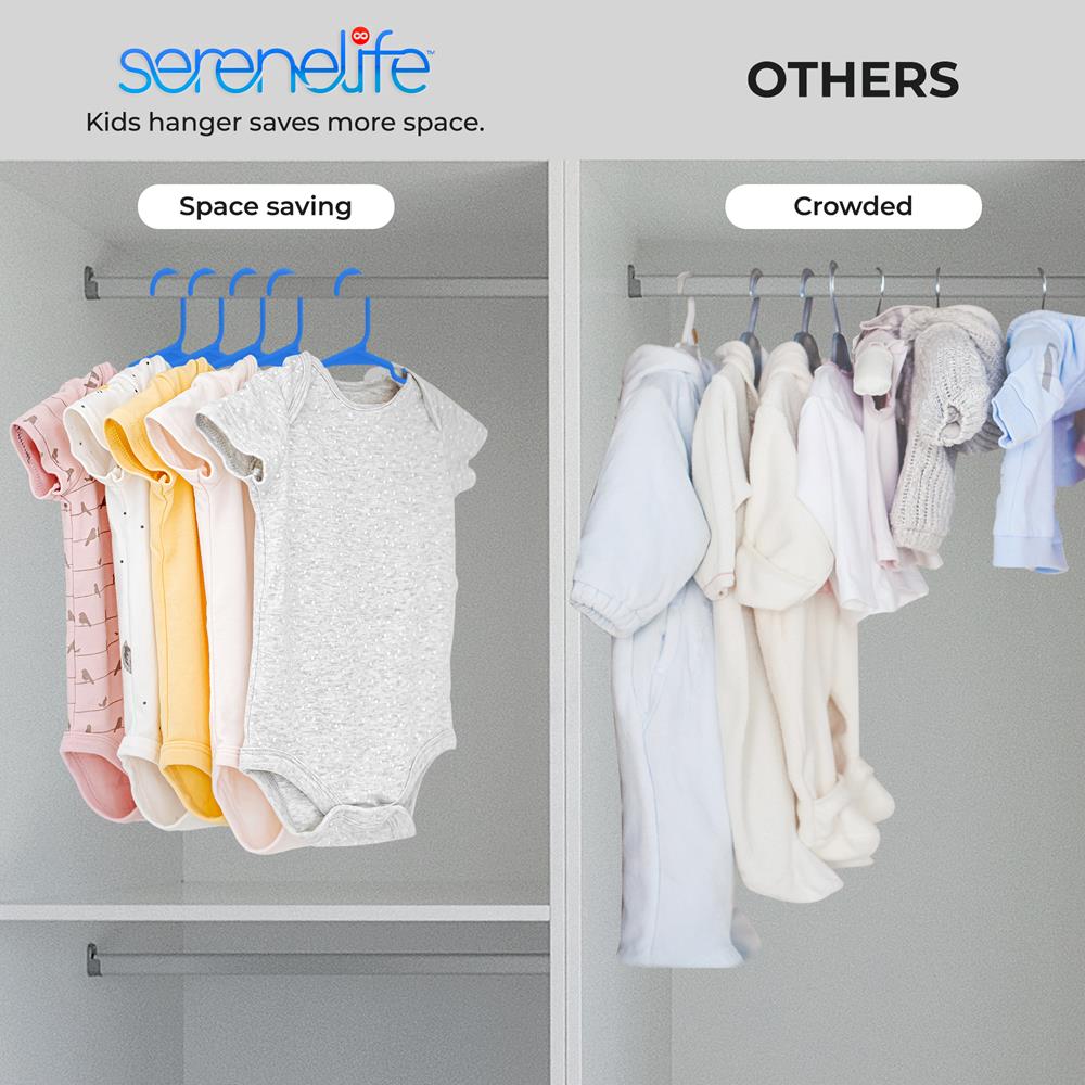SereneLife 60 Pack Plastic Kids Hangers – Non-Slip Baby Hangers for Closet, Space-Saving Thin Design for Organizing Clothes, Infant, Toddler, and Newborn Clothing (Blue)