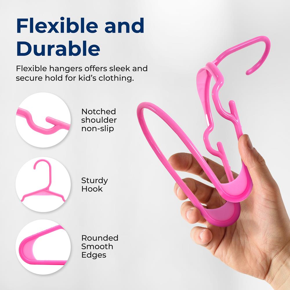 SereneLife 20 Pack Plastic Kids Hangers – Non-Slip Baby Hangers for Closet, Space-Saving Thin Design for Organizing Clothes, Infant, Toddler, and Newborn Clothing (Pink)