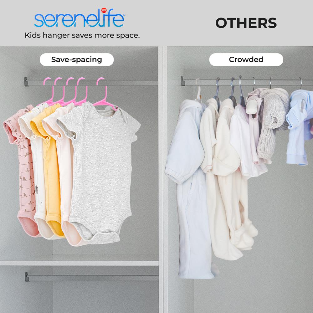 SereneLife 20 Pack Plastic Kids Hangers – Non-Slip Baby Hangers for Closet, Space-Saving Thin Design for Organizing Clothes, Infant, Toddler, and Newborn Clothing (Pink)