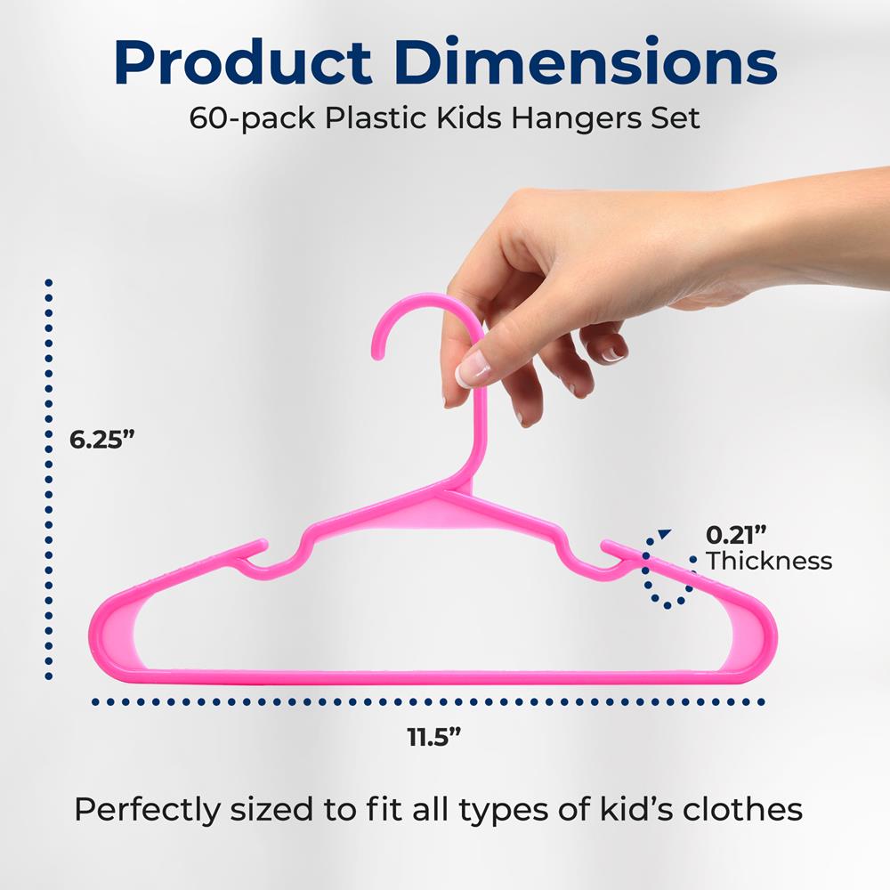 SereneLife 60 Pack Plastic Kids Hangers – Non-Slip Baby Hangers for Closet, Space-Saving Thin Design for Organizing Clothes, Infant, Toddler, and Newborn Clothing (Pink)