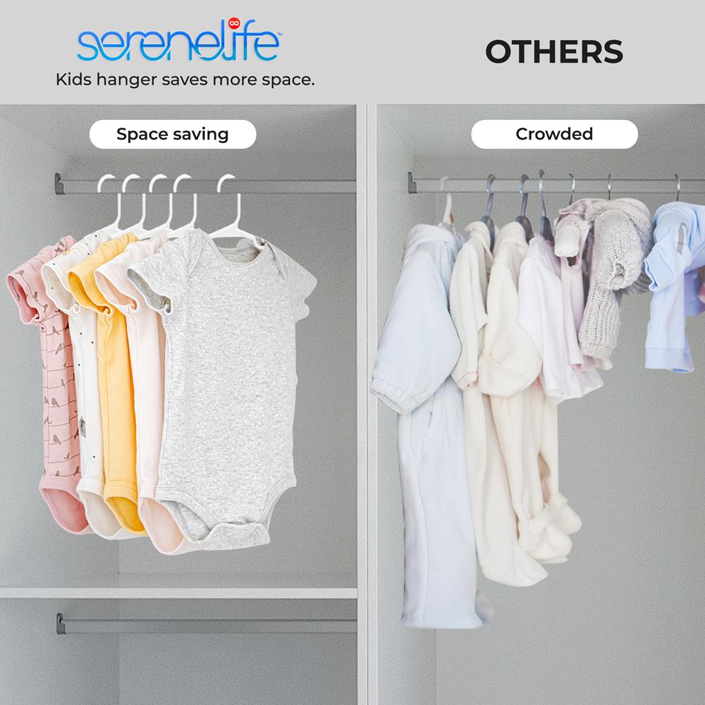 SereneLife 40 Pack Plastic Kids Hangers – Non-Slip Baby Hangers for Closet, Space-Saving Thin Design for Organizing Clothes, Infant, Toddler, and Newborn Clothing (White)