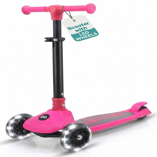 SereneLife 3-Wheel Foldable Kids Scooter – LED Wheel Lights, Adjustable Handlebar, Rear Foot Brake, Lean-to-Steer, Anti-Slip Deck – Ideal for Toddlers & Kids 3+, up to 110 lbs