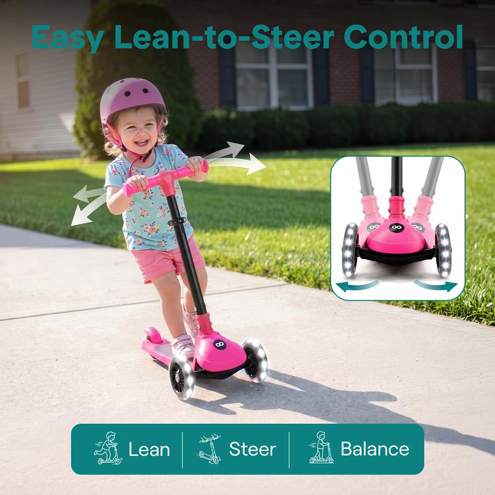SereneLife 3-Wheel Foldable Kids Scooter – LED Wheel Lights, Adjustable Handlebar, Rear Foot Brake, Lean-to-Steer, Anti-Slip Deck – Ideal for Toddlers & Kids 3+, up to 110 lbs
