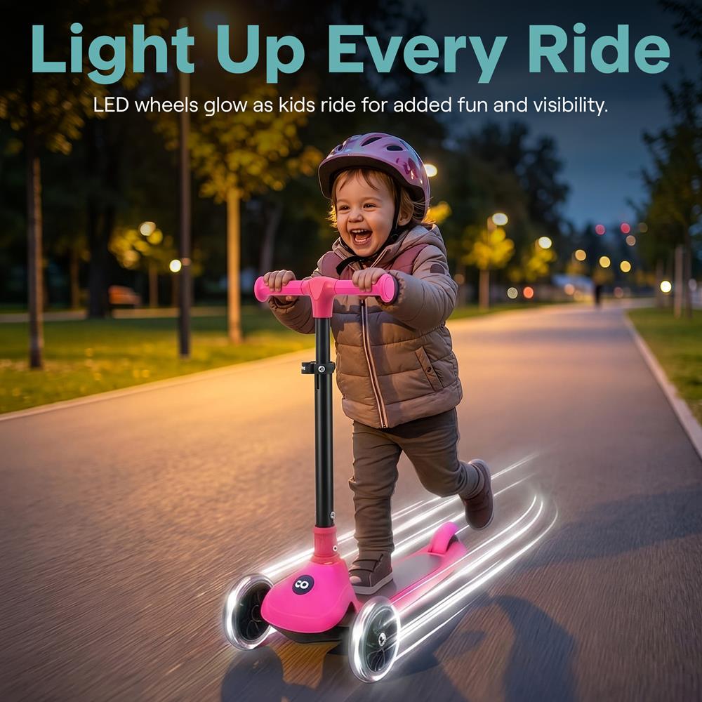 SereneLife 3-Wheel Foldable Kids Scooter – LED Wheel Lights, Adjustable Handlebar, Rear Foot Brake, Lean-to-Steer, Anti-Slip Deck – Ideal for Toddlers & Kids 3+, up to 110 lbs