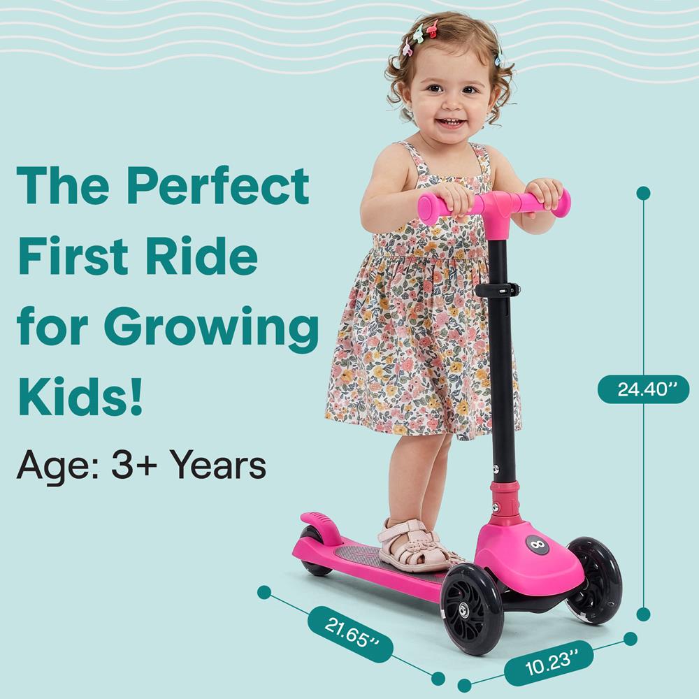 SereneLife 3-Wheel Foldable Kids Scooter – LED Wheel Lights, Adjustable Handlebar, Rear Foot Brake, Lean-to-Steer, Anti-Slip Deck – Ideal for Toddlers & Kids 3+, up to 110 lbs