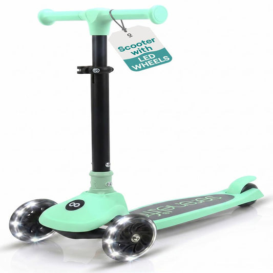 SereneLife 3-Wheel Foldable Kids Scooter – LED Wheel Lights, Adjustable Handlebar, Rear Foot Brake, Lean-to-Steer, Anti-Slip Deck – Ideal for Toddlers & Kids 3+, up to 110 lbs
