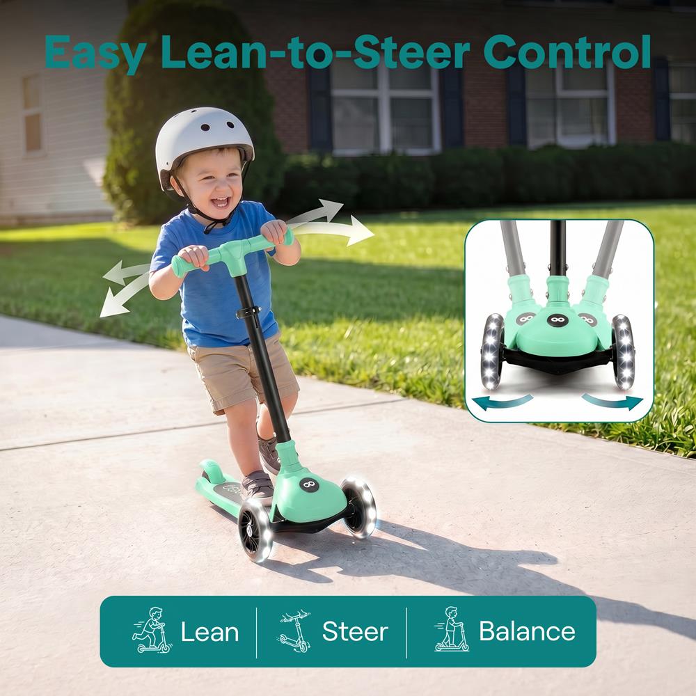 SereneLife 3-Wheel Foldable Kids Scooter – LED Wheel Lights, Adjustable Handlebar, Rear Foot Brake, Lean-to-Steer, Anti-Slip Deck – Ideal for Toddlers & Kids 3+, up to 110 lbs