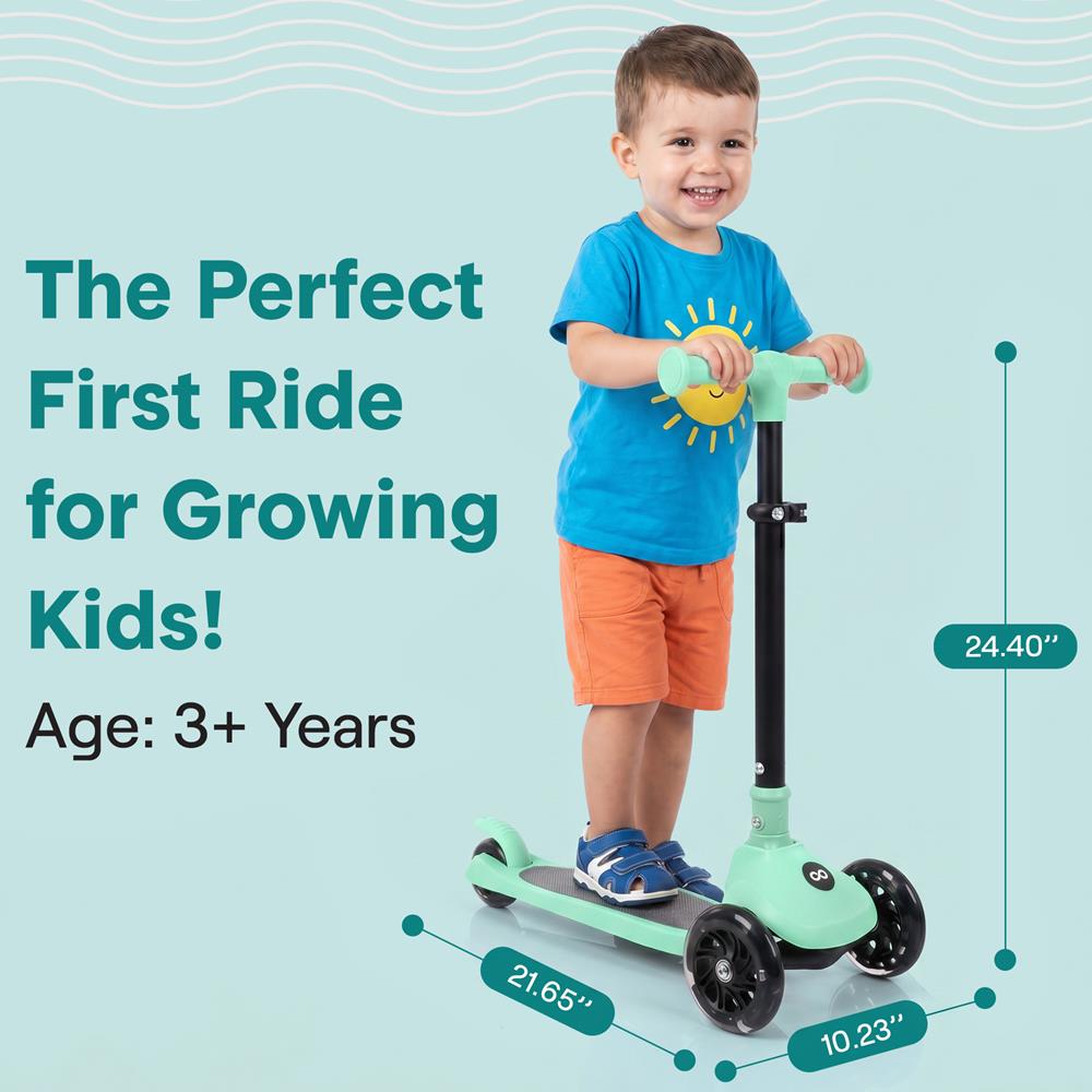 SereneLife 3-Wheel Foldable Kids Scooter – LED Wheel Lights, Adjustable Handlebar, Rear Foot Brake, Lean-to-Steer, Anti-Slip Deck – Ideal for Toddlers & Kids 3+, up to 110 lbs