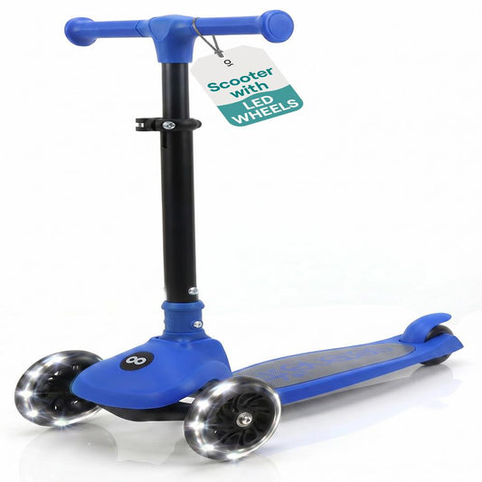 SereneLife 3-Wheel Foldable Kids Scooter – LED Wheel Lights, Adjustable Handlebar, Rear Foot Brake, Lean-to-Steer, Anti-Slip Deck – Ideal for Toddlers & Kids 3+, up to 110 lbs
