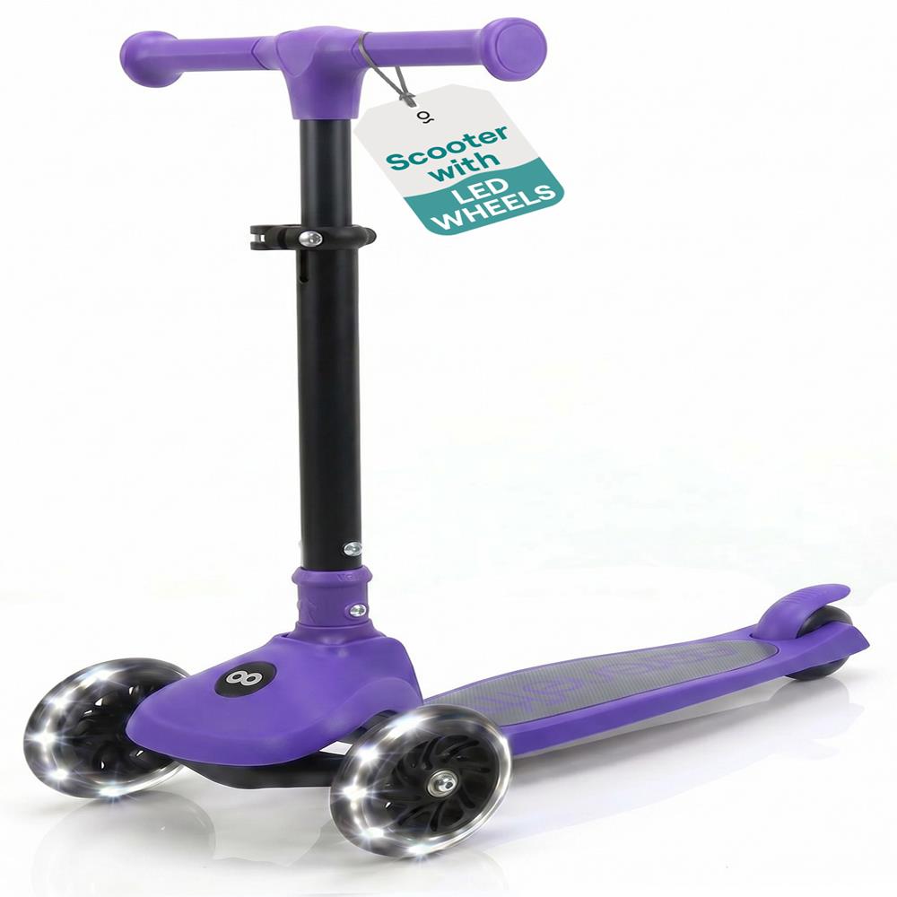 SereneLife 3-Wheel Foldable Kids Scooter – LED Wheel Lights, Adjustable Handlebar, Rear Foot Brake, Lean-to-Steer, Anti-Slip Deck – Ideal for Toddlers & Kids 3+, up to 110 lbs