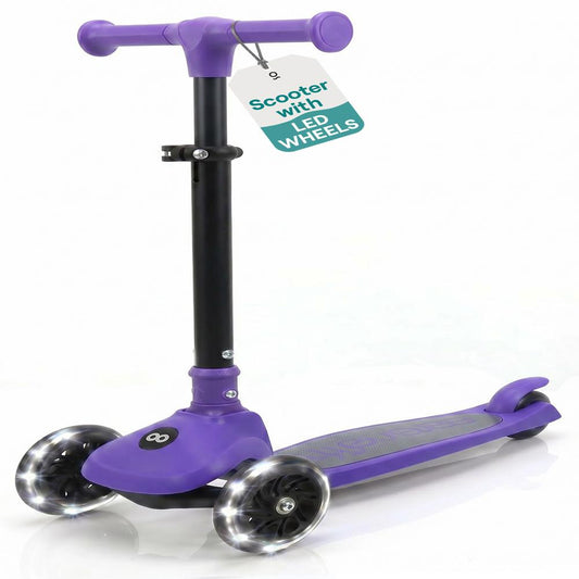 SereneLife 3-Wheel Foldable Kids Scooter – LED Wheel Lights, Adjustable Handlebar, Rear Foot Brake, Lean-to-Steer, Anti-Slip Deck – Ideal for Toddlers & Kids 3+, up to 110 lbs
