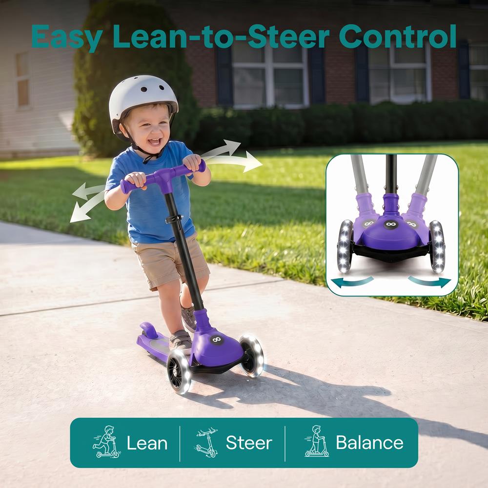 SereneLife 3-Wheel Foldable Kids Scooter – LED Wheel Lights, Adjustable Handlebar, Rear Foot Brake, Lean-to-Steer, Anti-Slip Deck – Ideal for Toddlers & Kids 3+, up to 110 lbs