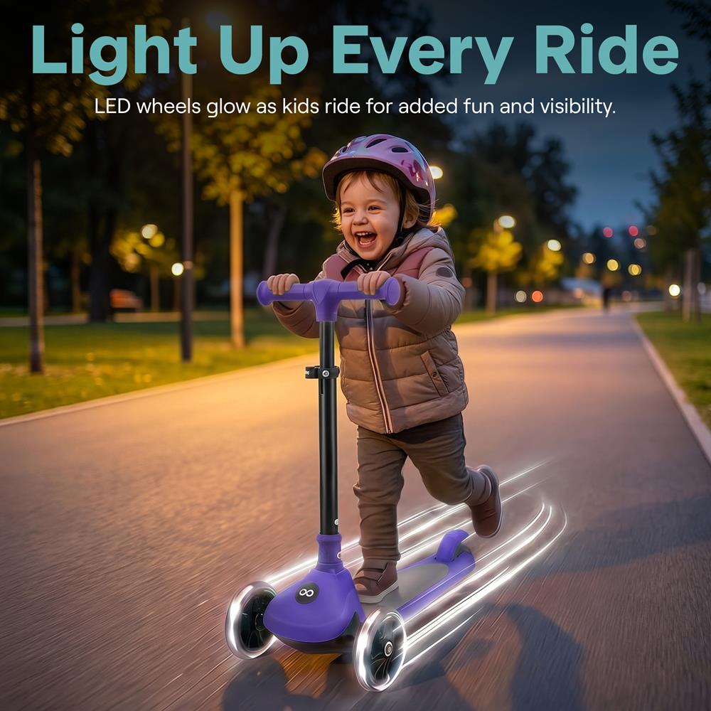 SereneLife 3-Wheel Foldable Kids Scooter – LED Wheel Lights, Adjustable Handlebar, Rear Foot Brake, Lean-to-Steer, Anti-Slip Deck – Ideal for Toddlers & Kids 3+, up to 110 lbs
