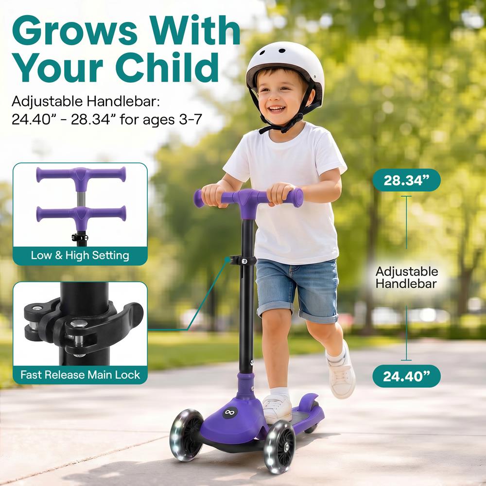 SereneLife 3-Wheel Foldable Kids Scooter – LED Wheel Lights, Adjustable Handlebar, Rear Foot Brake, Lean-to-Steer, Anti-Slip Deck – Ideal for Toddlers & Kids 3+, up to 110 lbs