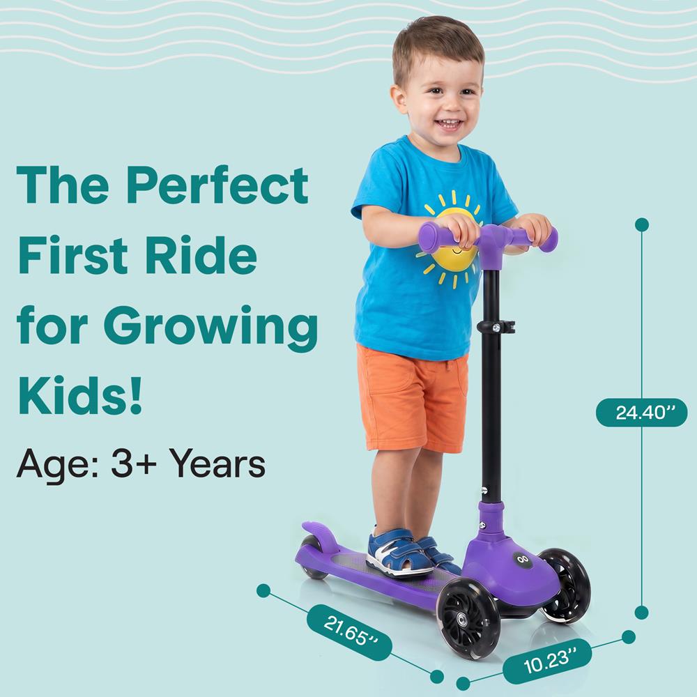 SereneLife 3-Wheel Foldable Kids Scooter – LED Wheel Lights, Adjustable Handlebar, Rear Foot Brake, Lean-to-Steer, Anti-Slip Deck – Ideal for Toddlers & Kids 3+, up to 110 lbs