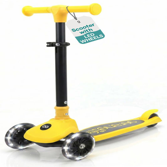 SereneLife 3-Wheel Foldable Kids Scooter – LED Wheel Lights, Adjustable Handlebar, Rear Foot Brake, Lean-to-Steer, Anti-Slip Deck – Ideal for Toddlers & Kids 3+, up to 110 lbs