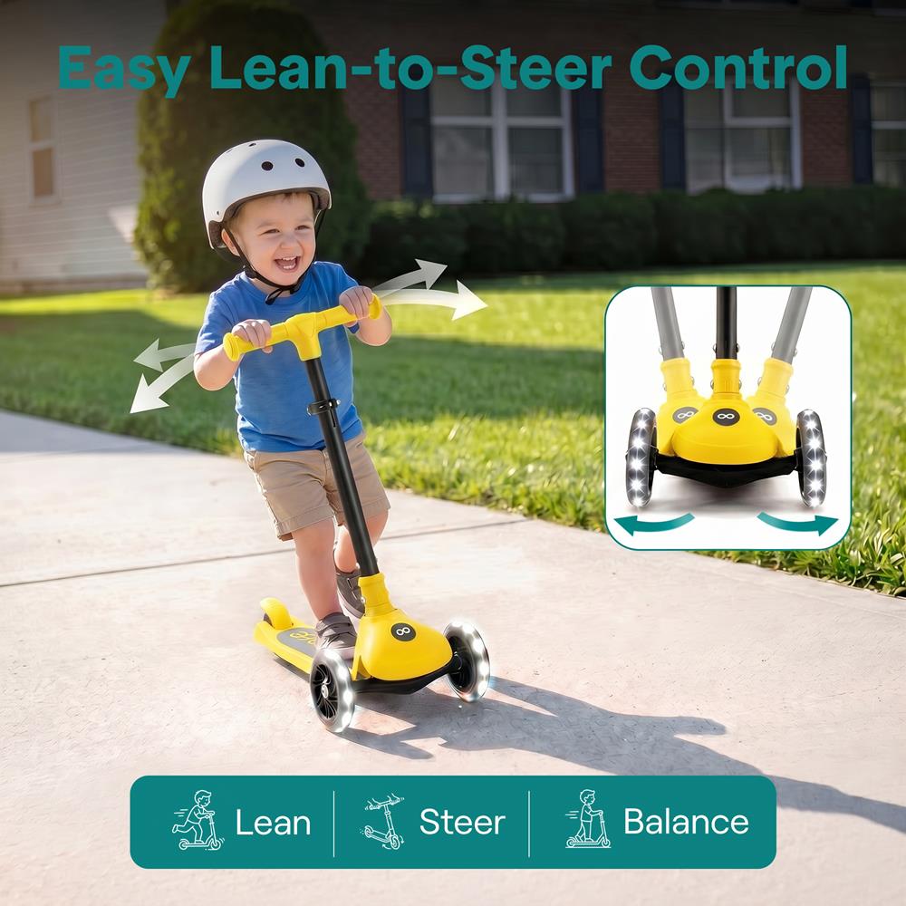 SereneLife 3-Wheel Foldable Kids Scooter – LED Wheel Lights, Adjustable Handlebar, Rear Foot Brake, Lean-to-Steer, Anti-Slip Deck – Ideal for Toddlers & Kids 3+, up to 110 lbs