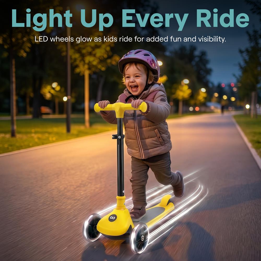 SereneLife 3-Wheel Foldable Kids Scooter – LED Wheel Lights, Adjustable Handlebar, Rear Foot Brake, Lean-to-Steer, Anti-Slip Deck – Ideal for Toddlers & Kids 3+, up to 110 lbs
