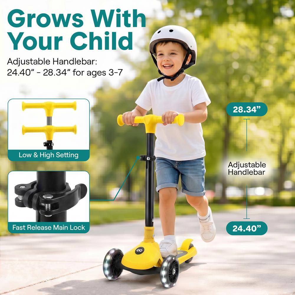 SereneLife 3-Wheel Foldable Kids Scooter – LED Wheel Lights, Adjustable Handlebar, Rear Foot Brake, Lean-to-Steer, Anti-Slip Deck – Ideal for Toddlers & Kids 3+, up to 110 lbs